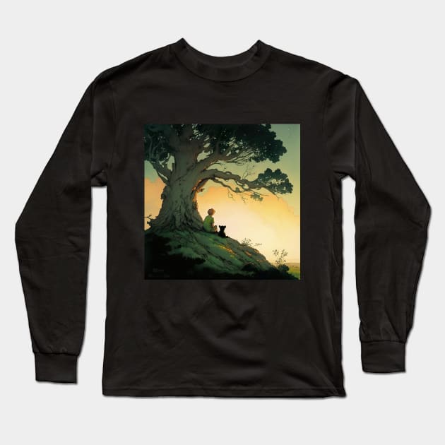 Winnie-the-Pooh on Sunset with his Friend Christopher Robin "The Best Friends" Long Sleeve T-Shirt by The Fata Morgana